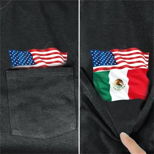 PLstar Cosmos T Shirt summer pocket UNITED STATE MEXICO FLAG printed t-shirt men for women shirts tops funny cotton black tees
