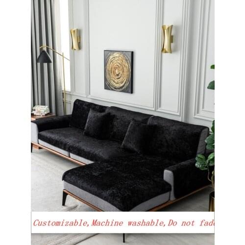 Custom plush black color leather Sofa Sofa cushion non-slip Sofa cover 4-seater soft velvet slipcover Corner sofa protector