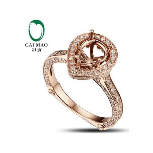 CaiMao Pear cut Semi Mount Ring Settings & 0.8ct Diamond 14k Rose Gold Gemstone Engagement Ring Fine Jewelry