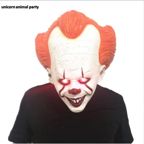 Cosplay Horror Clown Mask Stephen Kings Mask Pennywise The eyes will shine Latex Halloween monster Props costume party