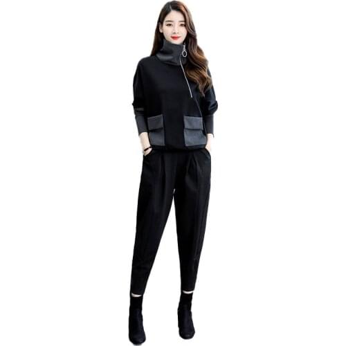 Spring and autumn high-neck long-sleeved suit 2020 new ladies two-piece fashion dress for age reduction and thin temperament