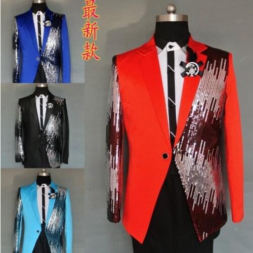 Red clothes men suits designs masculino homme terno stage costumes for singers jacket men sequins blazer dance star style dress