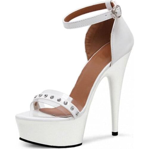 LAIJIANJINXIA New Womens Sandal Ankle Strap Open Toe Women Summer 15CM High Heels Platform Sandal Woman Shoes Ladies Sandals