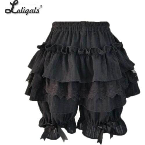 Cute Black/White Lolita Shorts Lace Ruffled Elastic Waist Cotton Bloomers