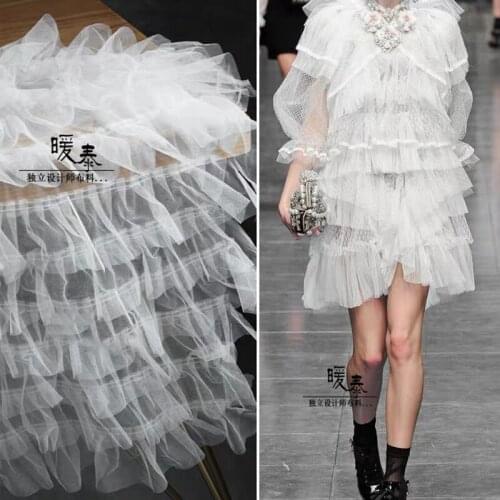Wave Mesh Tulle Fabric white DIY Stage Clothes Decor Patchwork bazin riche Dress fabric Lace High-end Designer Fabric