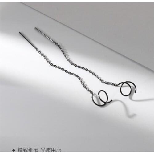Fashion Black Revolving Line Long Tassel Earring Line for Women 925 Sterling Silver Jewelry Party Wedding Accessories SE160