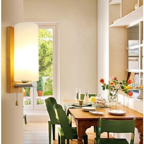 Woden Wall Lamp Glass Lampshade Art Deco Style wall lamp Beside Light for bar coffee shop