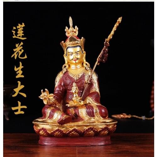 Wholesale Buddhist supplies -efficacious Protection 8"-21CM Buddhism gilding Padmasambhava Guru Rinpoche Buddha brass statue