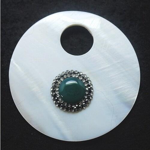 Shell pendants with green stone rhinestone round shape size 60mm white colors top selling items for diy jewelry making selling