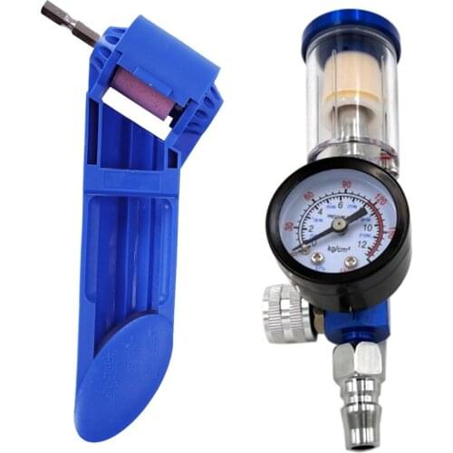 1 Pcs 1/4 Air Pressure Regulator Gauge Spray Tool & 1 Set Corundum Grinding Wheel Drill Bit Sharpener Titanium Drill