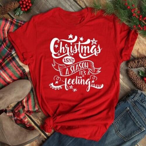 Christmas Feelings T-Shirt Casual Funny Christmas Merry Cotton Tops Feeling Christmas Slogan Vinatge Tee Graphic Red Camisetas