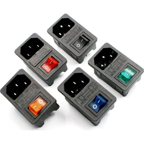 With 10A Fuse! Red Rocker Switch Fused IEC320 C14 Inlet Power Socket Fuse Switch Connector Plug Connector Red Green Blue Black