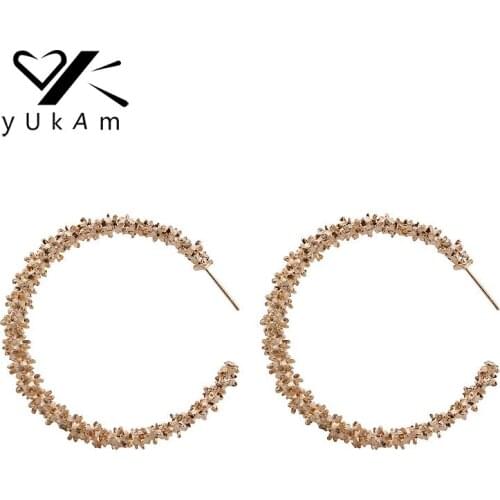 YUKAM Large Open Round Spine Circle Hoop Earrings Basketball Creole Silver Color Gold C Shaped Earring for Women Wedding Jewelry