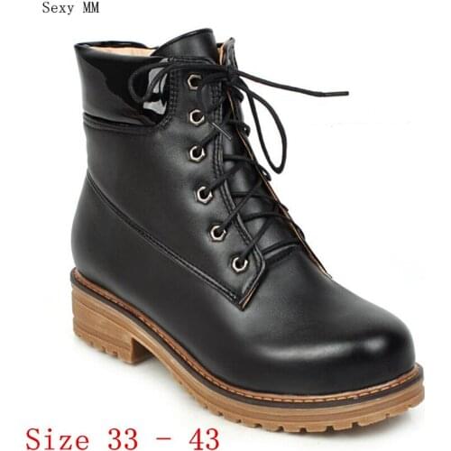 Spring Autumn Low Med Heels Women Ankle Boots Woman Short Boots Med Heel Shoes Small Plus Size 33 - 43