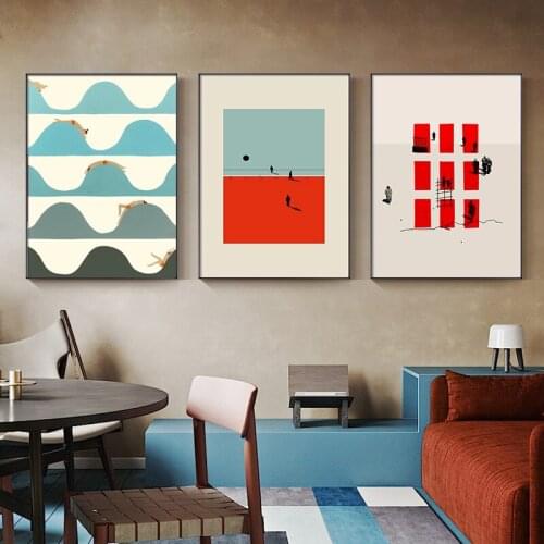 Nordic Figure Wall Art Canvas Painting Humorous Posture Prints Modern Wall Colorful Picture for Living Room Unique Poster Decor