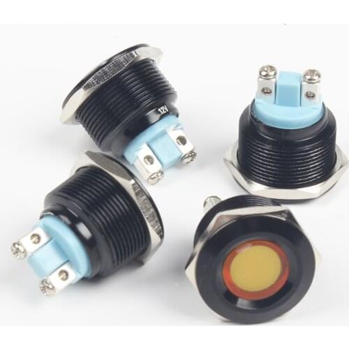 22mm LED mental Oxidized black concave round Signal lamp 3V 5V 6V 12V 24V 36V 110v 220v screw foot red yellow blue white Green