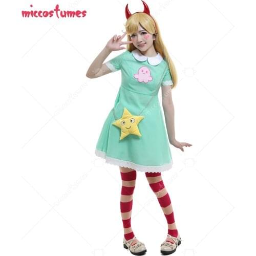 Girls Princess Star Butterfly Cosplay Costume Green Dress Including Hair Accessory,Star Bag