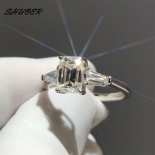 Classic 925 Sterling Silver Sparkling Emerald Cut 1-2 Carat Diamond Test Past D Color Moissanite Wedding Ring Gift Women Jewelry