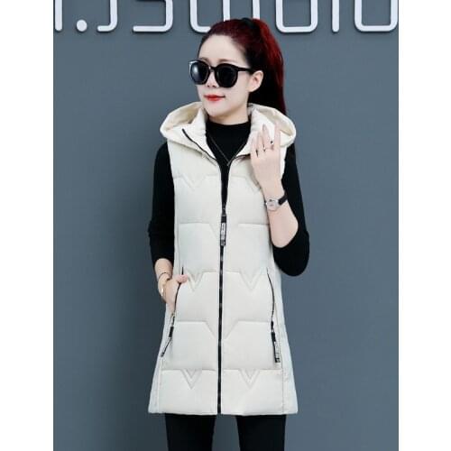 Plus Size 5XL Winter Vest Women Casual Slim Thick Warm Autumn Hooded Sleeveless Waistcoat Long Zipper Female Down Cotton Jacket