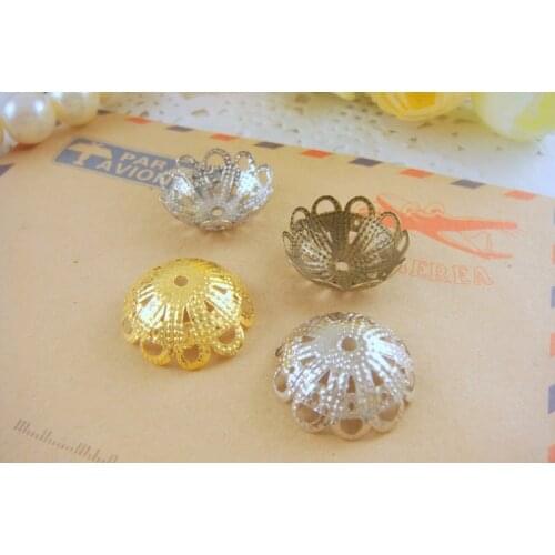 20pc/lot 16mmGold Bronze Rhodium Hollow Flower Filigree Metal Bead Caps Hat End Caps DIY Jewelry