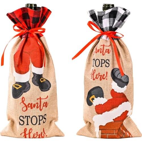 20 PCS Christmas Champagne Wine Bottle Cover Santa Claus Gift Bags Xmas New Year Decoration Dinner Table Ornaments Wholesale XB