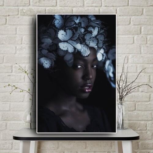 Butterfly Black Girl Nude African Art Oil Painting on Canvas Posters and Prints Scandinavian Wall Art Picture for Living Room