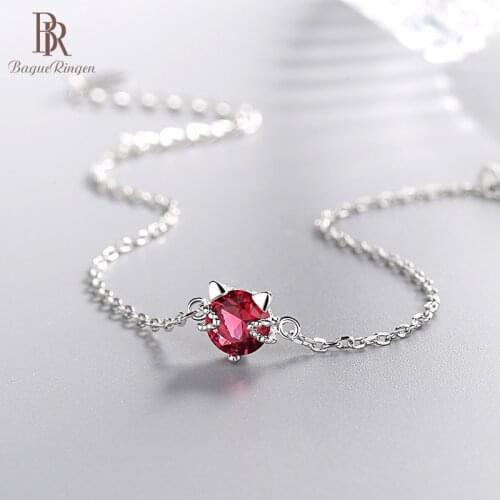 Bague Ringen Charms S925 Bracelets for Women Pure Sterling Silver 925 Jewelry Cute Cat Ruby AAA Zircon Female Fashion Gift