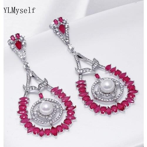 Big drop earrings for party red stones fast delivery jewelry large jewellery trendy Bohemia earring