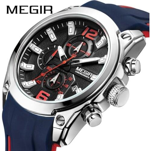 MEGIR 2063 Men Watch Top Brand Luxury Waterproof Chronograph Sport Male Clock Silicone Military Wristwatches Relogio Masculino
