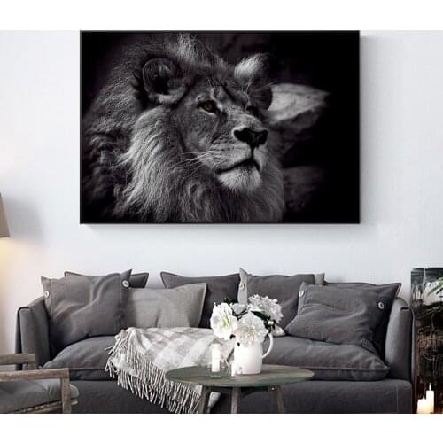 Black And White African Lion Art Canvas Print Painting Wild Animal Wall Picture Living Room Modern Home Decoration Poster