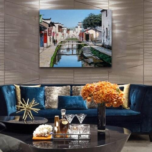 DIY colorings pictures by numbers with small towns in the south of Yangtze River picture drawing Relief painting by numbers fram