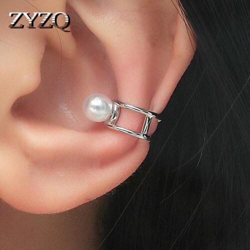 ZYZQ Korean Double U-shaped Imitation Pearls Earrings For Women Metal Gold Color Ear Clip Jewelry Simple Clip clip on earrings
