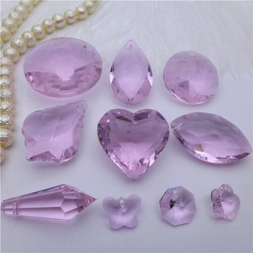 Crystal chandelier pendants glass prism pink pear/heart/round/butterfly/flower shape drop jewelry cutain DIY accessories finding