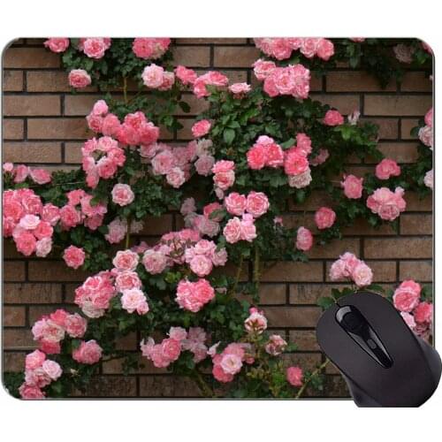 Gaming Mouse Pad Custom,Rose bush brick flower -Stitched Edges