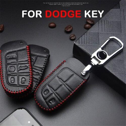 Leather Car Key Case Fob Cover For Dodge Ram 1500 Caliber Journey Challenger Charger Nitro Durango Dakota Key Chain Ring Styling