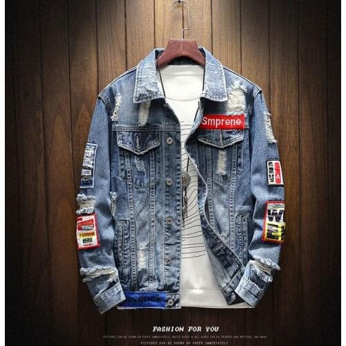 Jacket Male 2021 Autumn Fashion Casual Hip Hop Trend New Slim Jacket Male Brand Korean Ripped Hole Handsome Denim Jacket