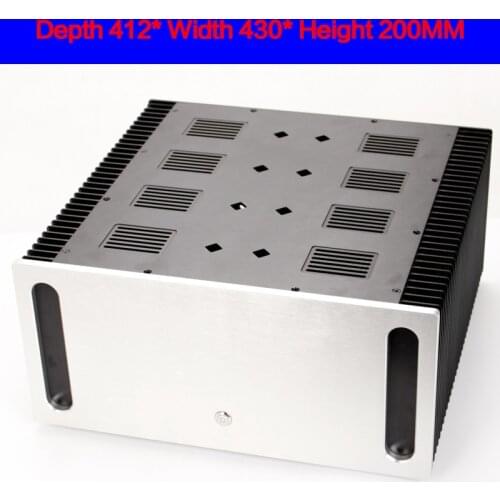 KYYSLB 412*430*200MM All Aluminum Class A Rear Stage Amplifier Chassis Box House DIY Enclosure with Switch Amplifier Case Shell