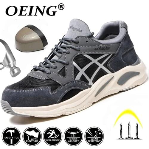 Mens Steel Toe Safety Shoes Lightweight Breathable Work Shoes for Men Women Anti-Smashing Non-Slip Construction Work Sneakers