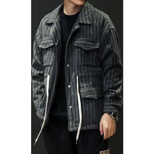 5XL Mens Striped Trench 2020 Winter Fashion Turn-down Collar Single Breasted Pea Coat Jacket Men Overcoats 4XL #3013