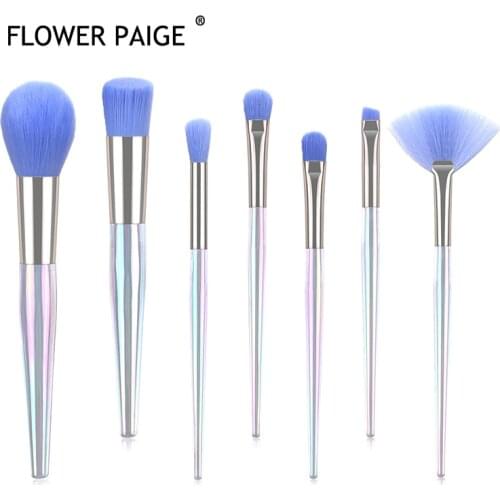 FLOWER PAIGE 7Pcs Makeup Brush Set Phantom Color Beauty Tool Makeup Brush Set Rainbow Crystal Large Fan-shaped Makeup Brush