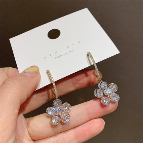 New Design 14K Gold Plated Plated Flower Stud Earrings For Women Luxury Jewelry Zircon Earrings