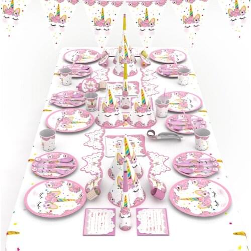Unicorn Party Disposable Tableware Pink Paper Plate Cup Napkin Wedding Party Baby Shower Kids Birthday Decor Supplies