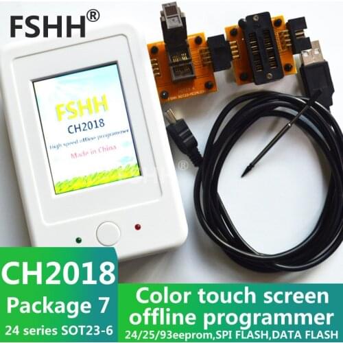 CH2018 Color screen offline programmer SPI programmer 24/25/93EEPROM DATA SPI FLASH with 24xx SOT23-6 socket adapter