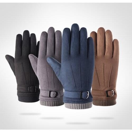 Suede Gloves Mens Autumn And Winter Warm And Velvet Thick Touch Screen Outdoor Cycling Windproof Gloves