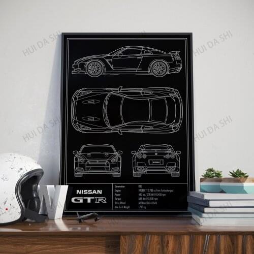 Nissan Skyline R32 R33 R34 R35 Blueprint Canvas Poster quality Printed, gift, wall art, car art, car gift
