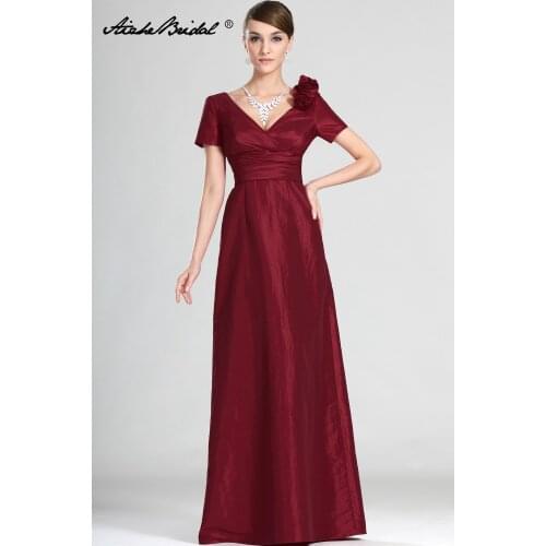 Mother Of The Groom Dresses Gorgeous A Line V Neck Cap Sleeve Burgundy Taffeta Mother of the Bride Dress