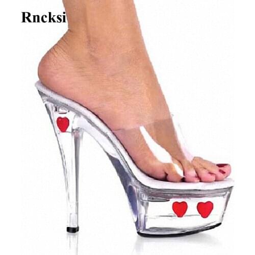 Rncksi Loving Heart Woman Platform High Heel Slippers 15cm Stiletto Slippers Hand Made Sexy High Heel Wedding Dance Shoes