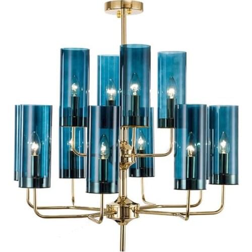 Luxury Modern Glass Chandelier Lighting LED Pendant Lamp Blue/Cognac Hanglamp Living Dining Room Bedroom Indoor Light Fixture