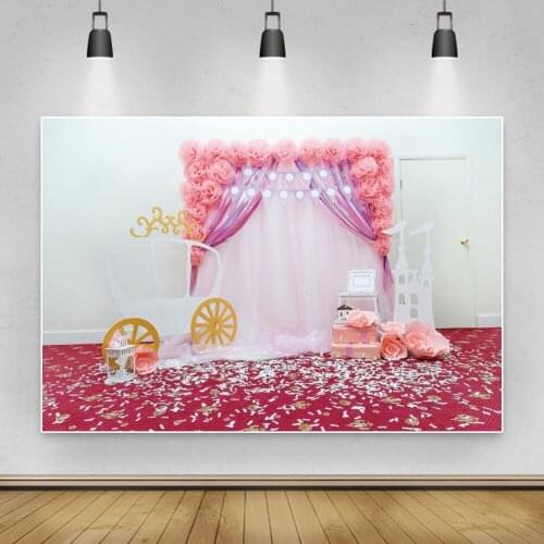 Pink Curtains Red Carpet 1st Birthday Party Decro Baby Shower Kid Baby Portrait photophones Photo Babckdrop Photo Background