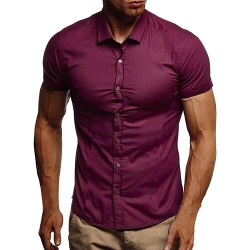 Mens Casual Summer Shirts Loose Single Breasted Blouses Slim Social Business Camicias Solid Turn-down Collar Blouses Chemise